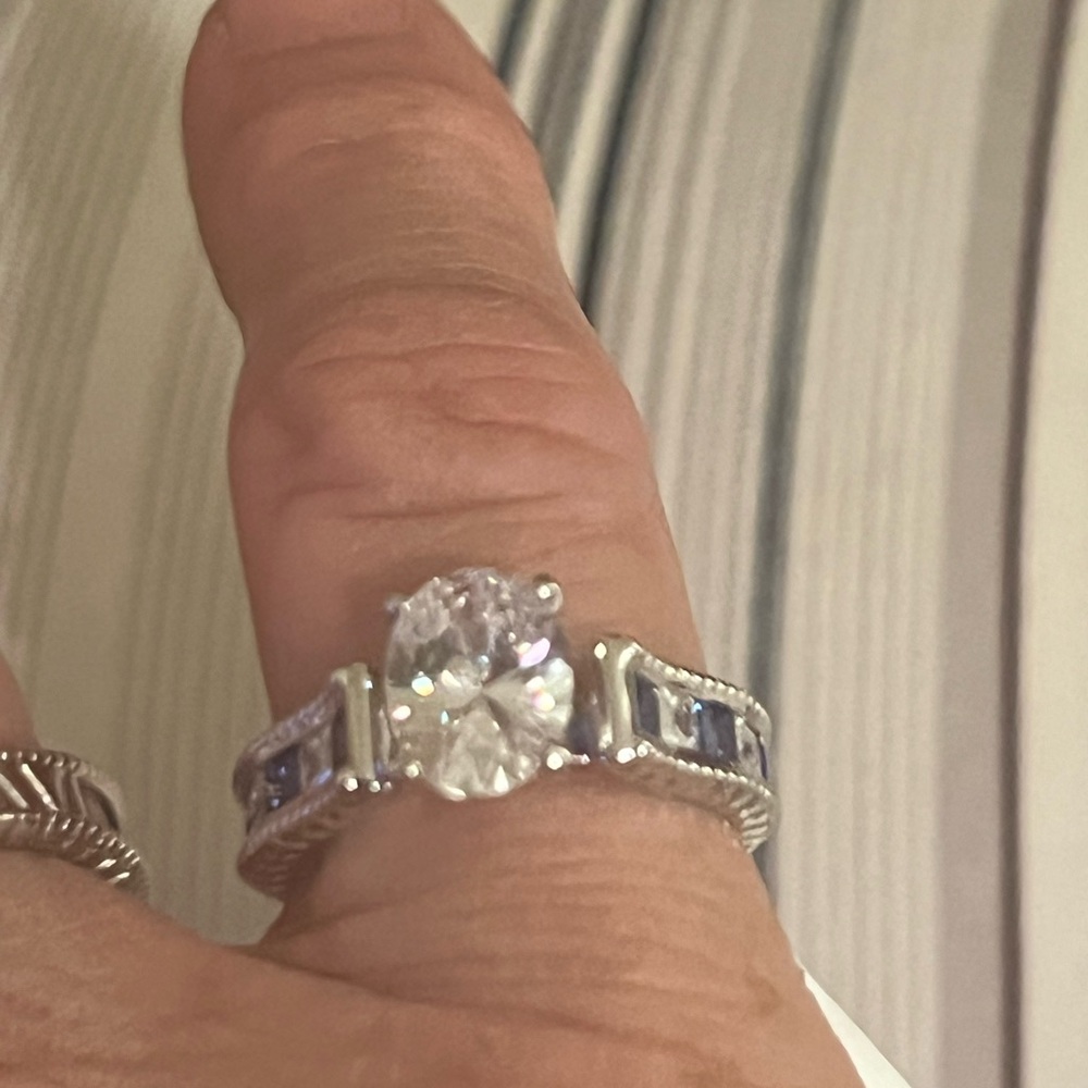 Silver Tone and Blue Gemstone Ring